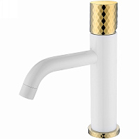 Смеситель Boheme Stick 121-WG для раковины, ручка Diamond, белый/золото
