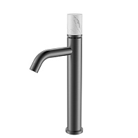 Смеситель Boheme Stick 122-SGM-MR-W для раковины, ручка Mramor White, оружейная сталь глянцевая