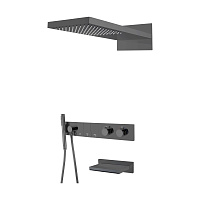 Душевой комплект Boheme Zodiac 133-2-SGM для душа, с термостатом, с изливом, оружейная сталь глянец