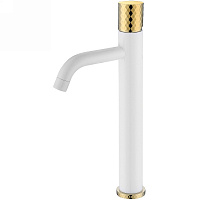 Смеситель Boheme Stick 122-WG для раковины, ручка Diamond, белый/золото