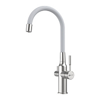 Смеситель Lemark Expert LM5083S-White для кухонной мойки, белый/сталь