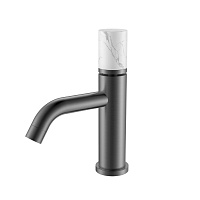 Смеситель Boheme Stick 121-GM-MR-W для раковины, ручка Mramor White, оружейная сталь