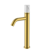 Смеситель Boheme Stick 122-MG-MR-W для раковины, ручка Mramor White, золото матовое